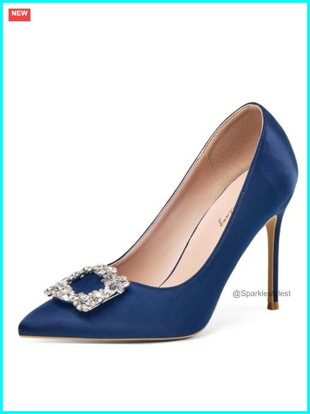 Women's Satin Glitter Rhinestone Pointed Toe Stiletto Heels Pumps 4 Inch